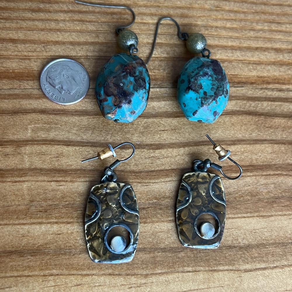 Artisan Bronze and Green Dangle Earrings